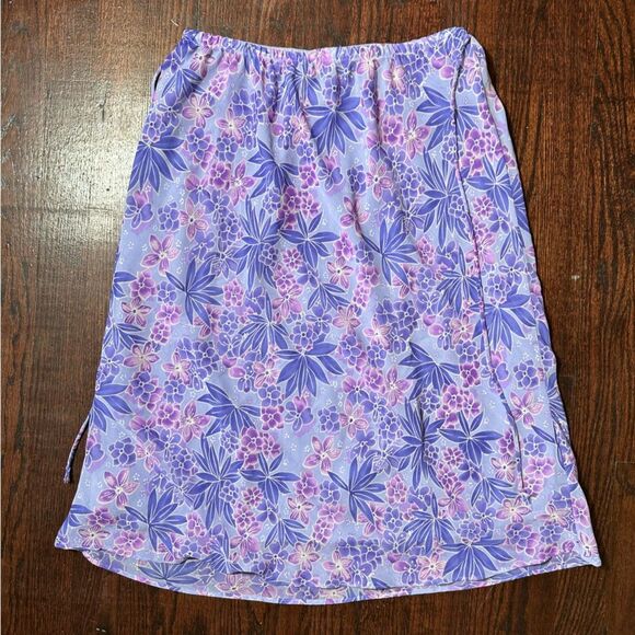 Vintage Purple Floral Knee Length Skirt Size Large - Picture 1 of 8